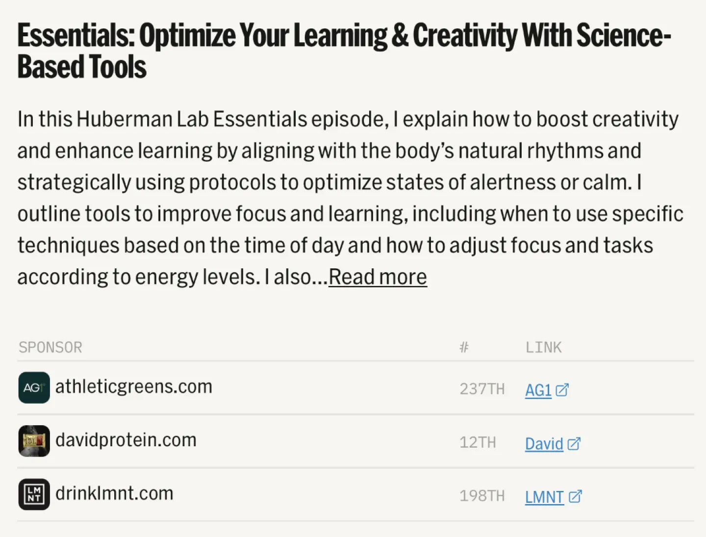 Screenshot of sponsor episodes
